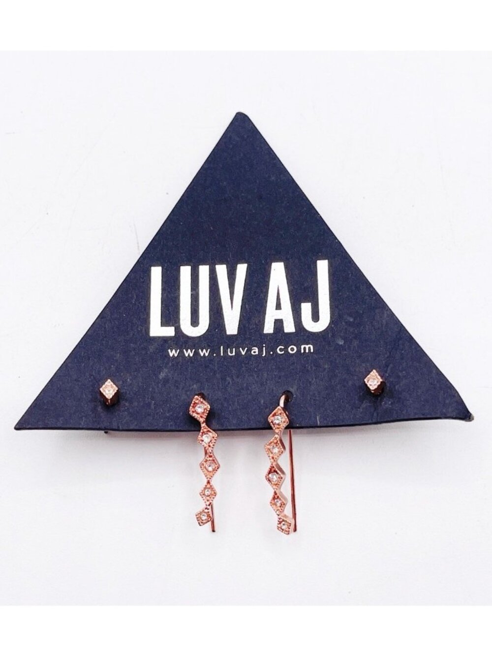 New Luv Aj "Diamond Kite" crawler earrings rose gold tone swarovski crystals